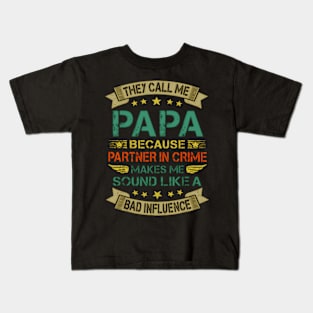 Funny Grandpa Shirts, Papa Partner In Crime Dad Fathers Day Kids T-Shirt
